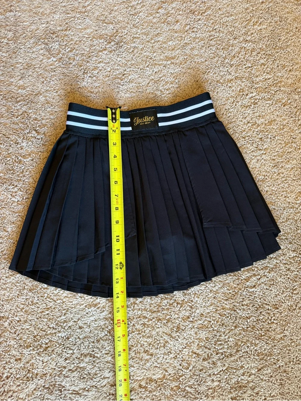 Kids Justice Black Pleated Skort with Striped Elastic Waistband